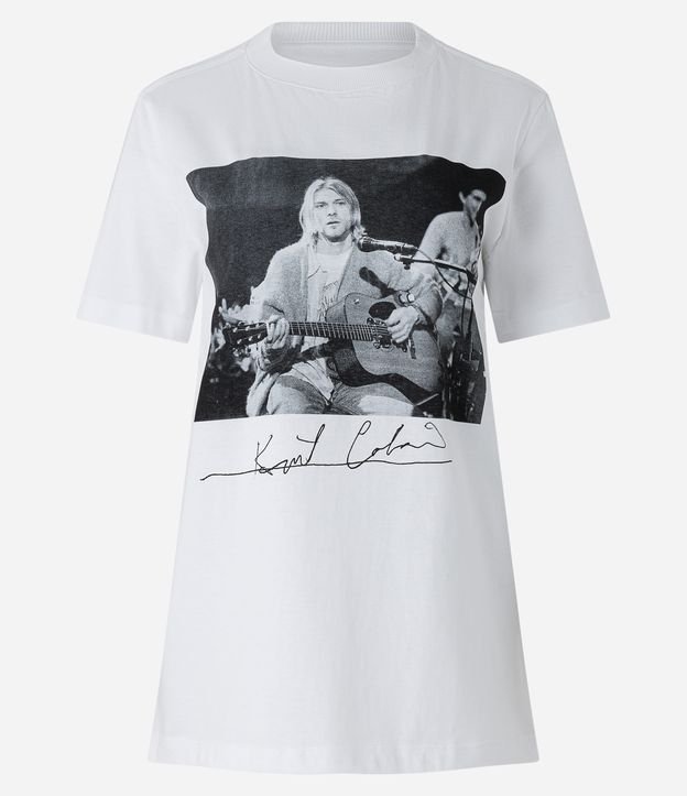 Camiseta Alongada em Meia Malha com Estampa Kurt Cobain Branco 5
