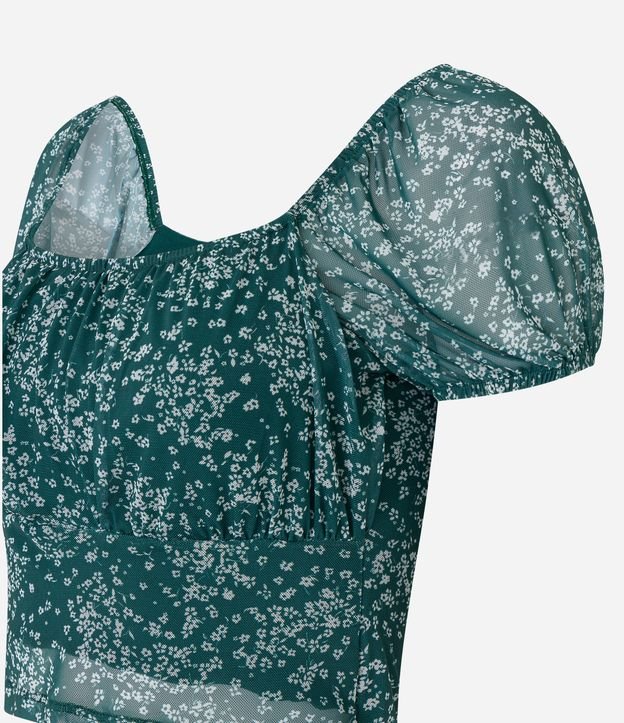 Blusa Cropped em Tule Estampa Floral Liberty Verde 6