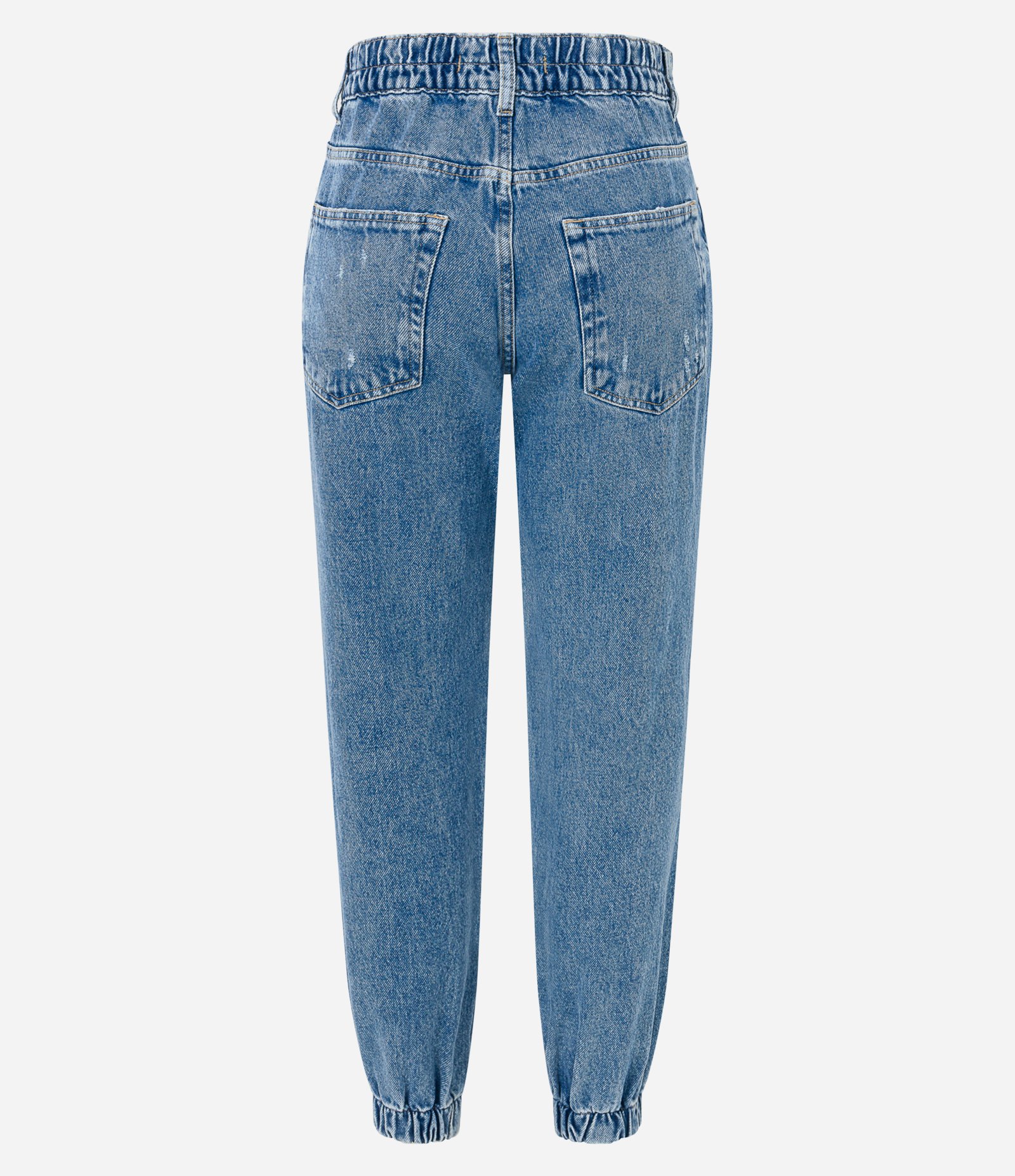 Calça Jogger em Jeans com Pregas e Puídos Azul 6