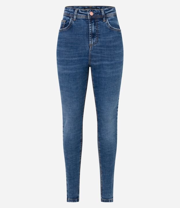 Calça Skinny Cropped Jeans com Bolsos Azul 5