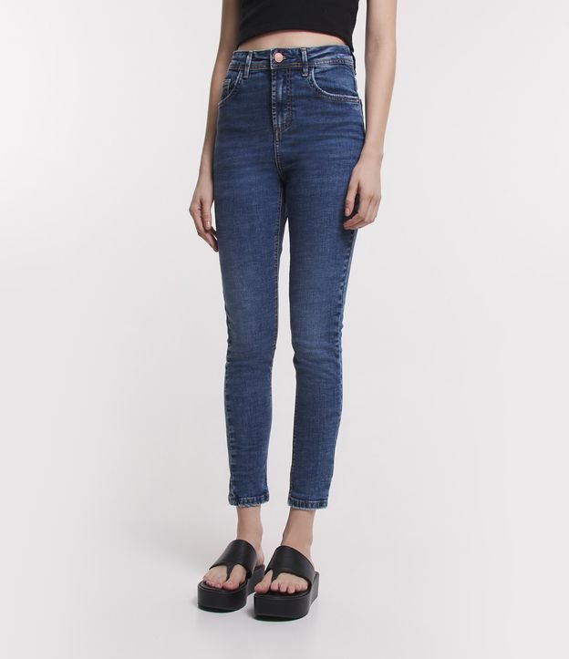 Calça Skinny Cropped Jeans com Bolsos Azul 2