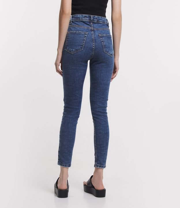 Calça Skinny Cropped Jeans com Bolsos Azul 3