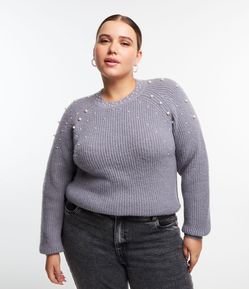 Suéter em Tricô com Pérolas Aplicadas Curve & Plus Size