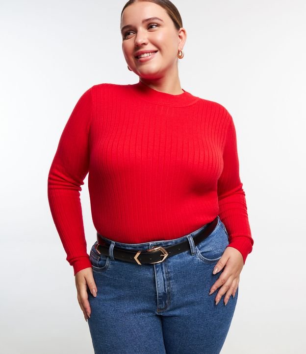 Suéter Canelado em Tricô Curve & Plus Size Vermelho 1