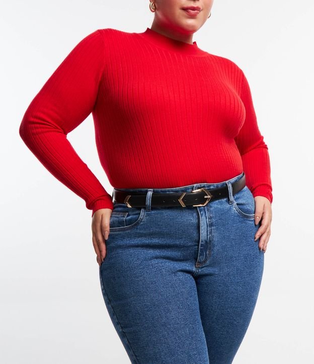 Suéter Canelado em Tricô Curve & Plus Size Vermelho 4