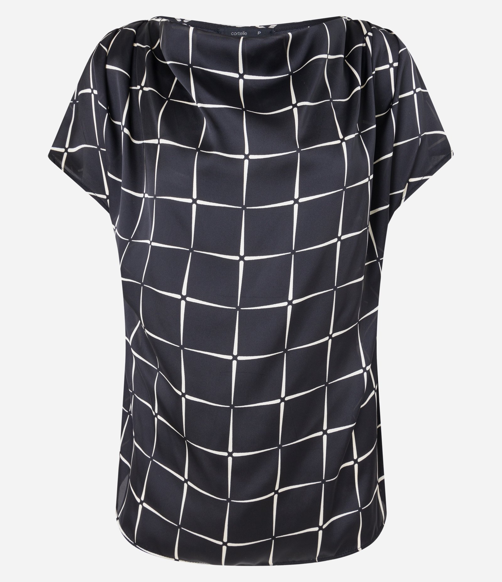Blusa em Tecido Acetinado com Estampa Xadrez Grid Preto 6