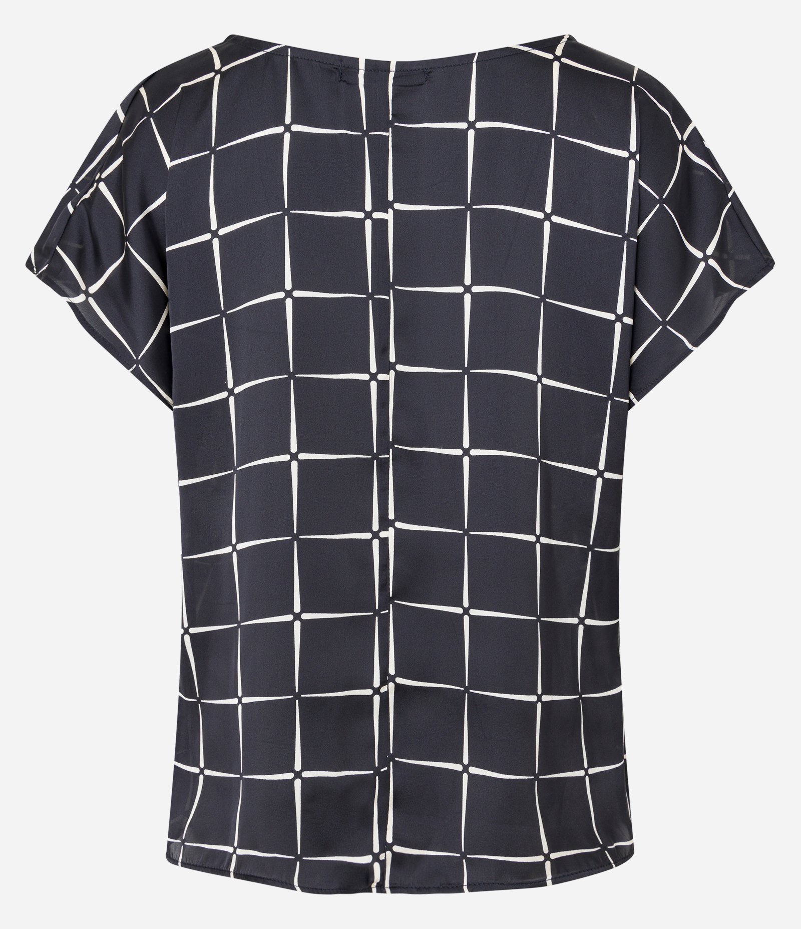 Blusa em Tecido Acetinado com Estampa Xadrez Grid Preto 7