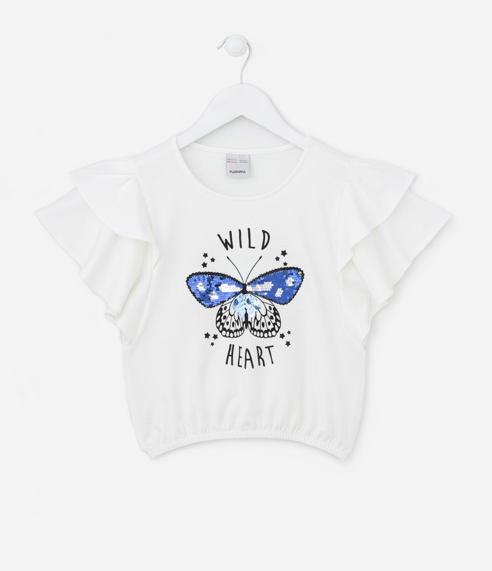 Blusa Cropped Infantil Texturizada com Borboleta em Paetês - Tam 5 a 14 Anos Off White 1