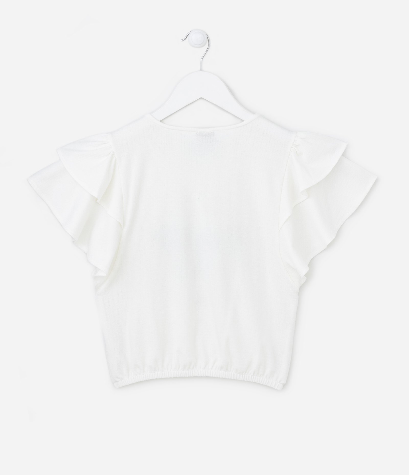 Blusa Cropped Infantil Texturizada com Borboleta em Paetês - Tam 5 a 14 Anos Off White 2