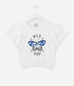 Blusa Cropped Infantil Texturizada com Borboleta em Paetês - Tam 5 a 14 Anos