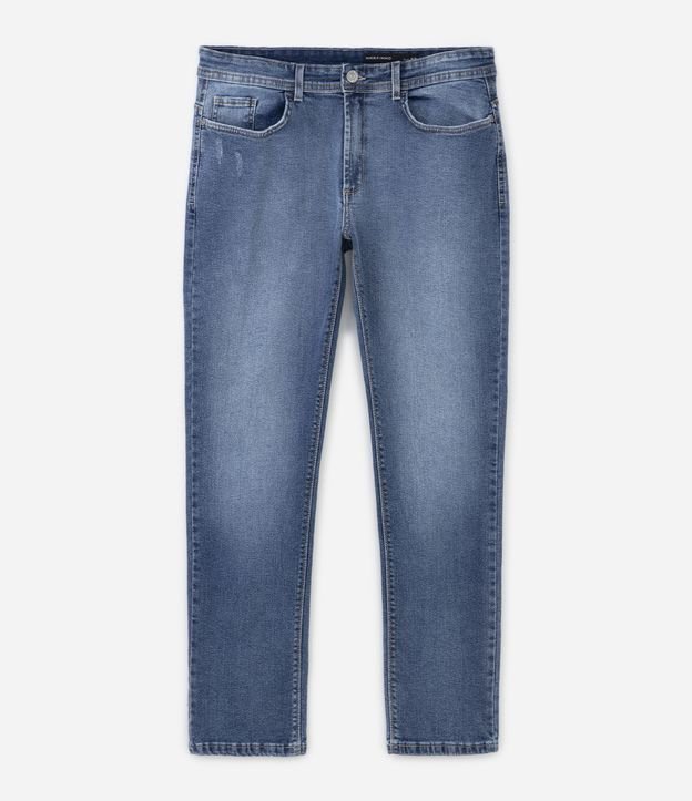 Calça Slim Jeans com Cós Sobreposto e Pesponto Contrastante Azul Médio 5