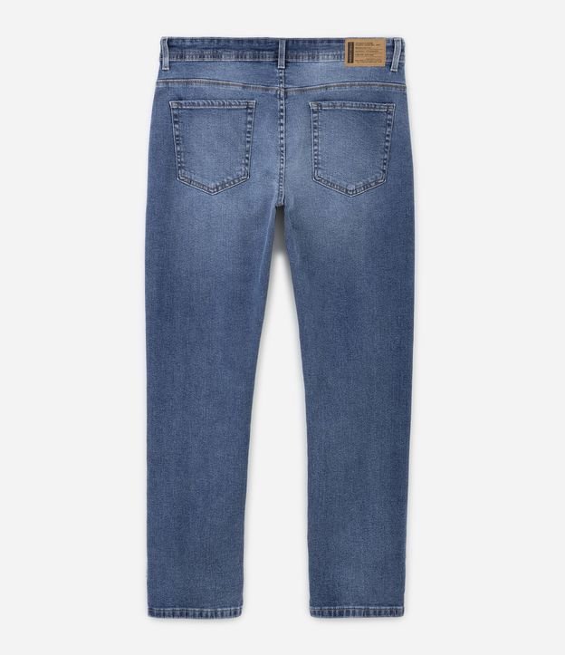 Calça Slim Jeans com Cós Sobreposto e Pesponto Contrastante Azul Médio 6