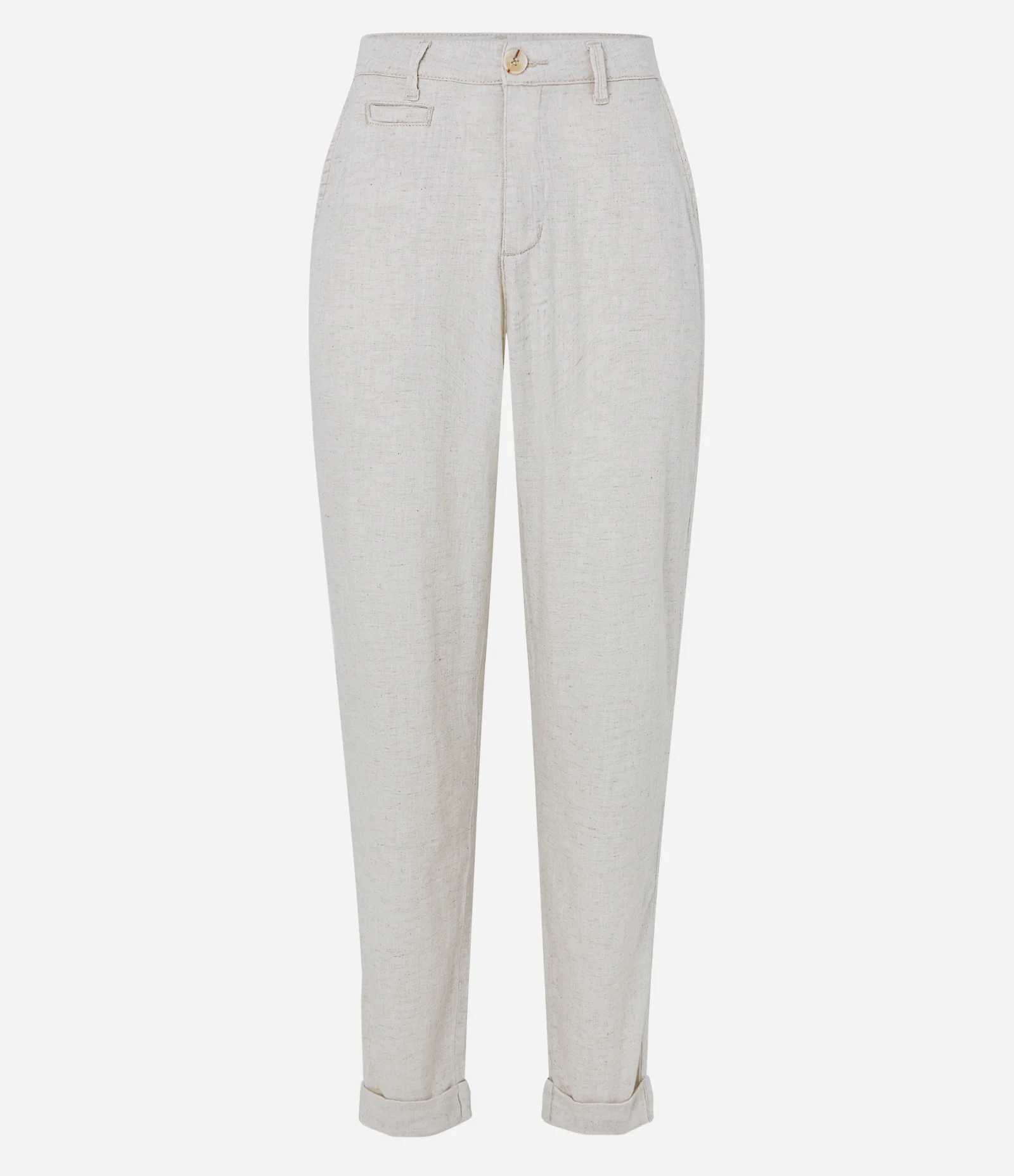 Calça Reta Alfaiatada em Sarja com Bolsos e Barra Dobrada Bege 5