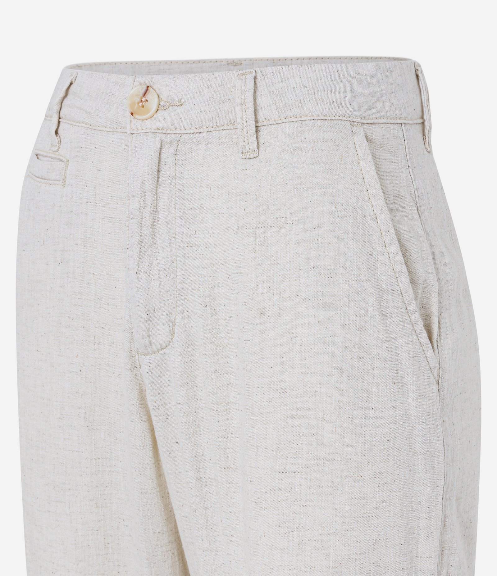 Calça Reta Alfaiatada em Sarja com Bolsos e Barra Dobrada Bege 6