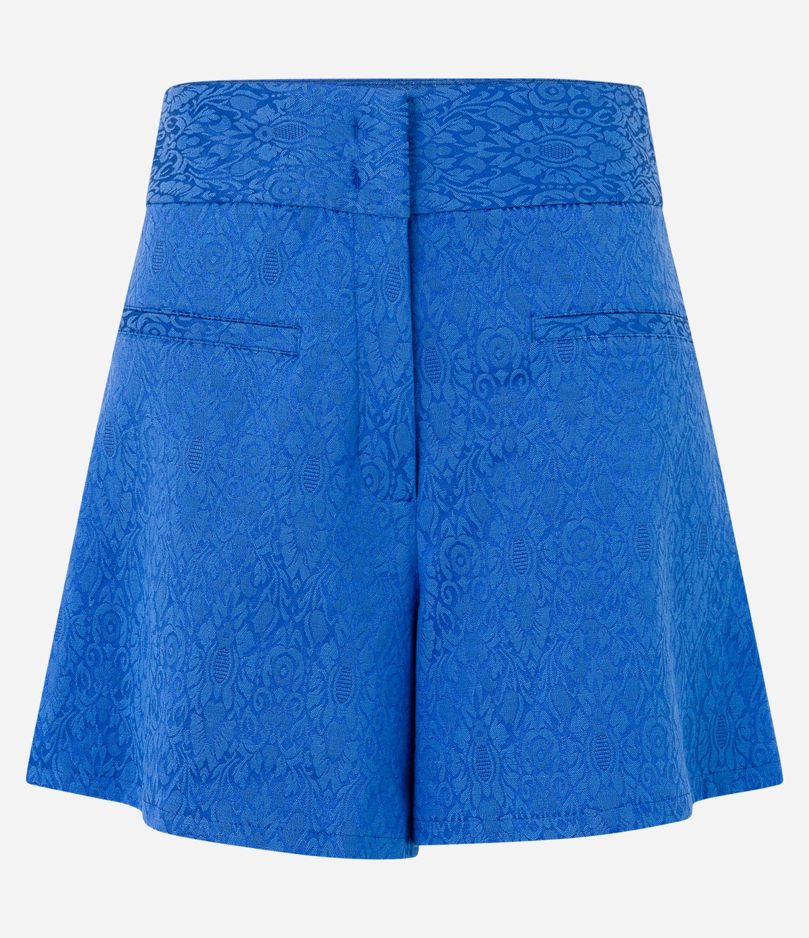 Short Alfaiatado em Jacquard com Bolsos com Fechamento Ganchinhos Azul 5