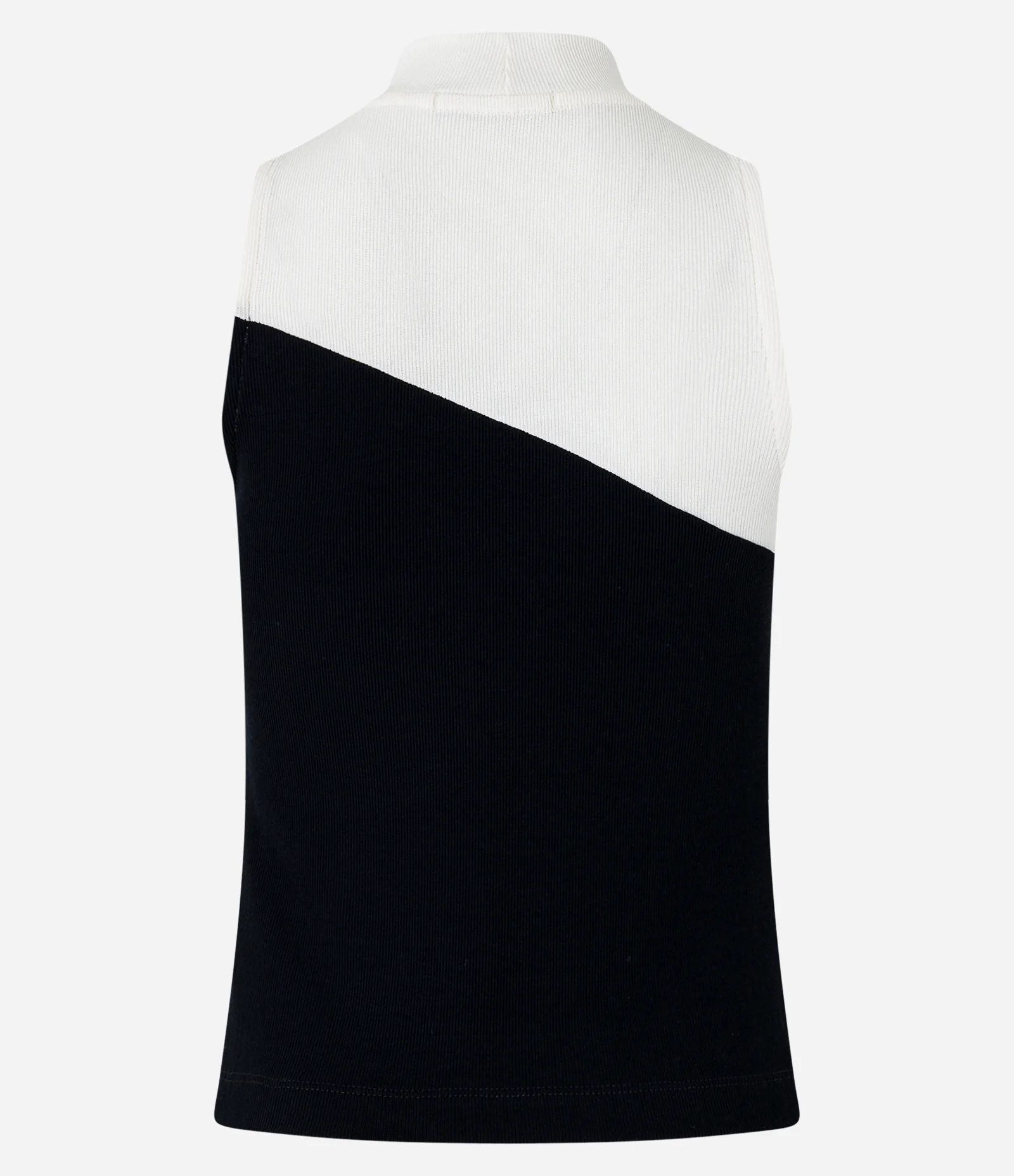 Blusa sem Manga em Ribana com Gola Alta e Bloco de Cor Off White/Preto 2