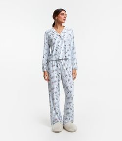 Pijama Americano Longo com Estampa Snoopy e Listras