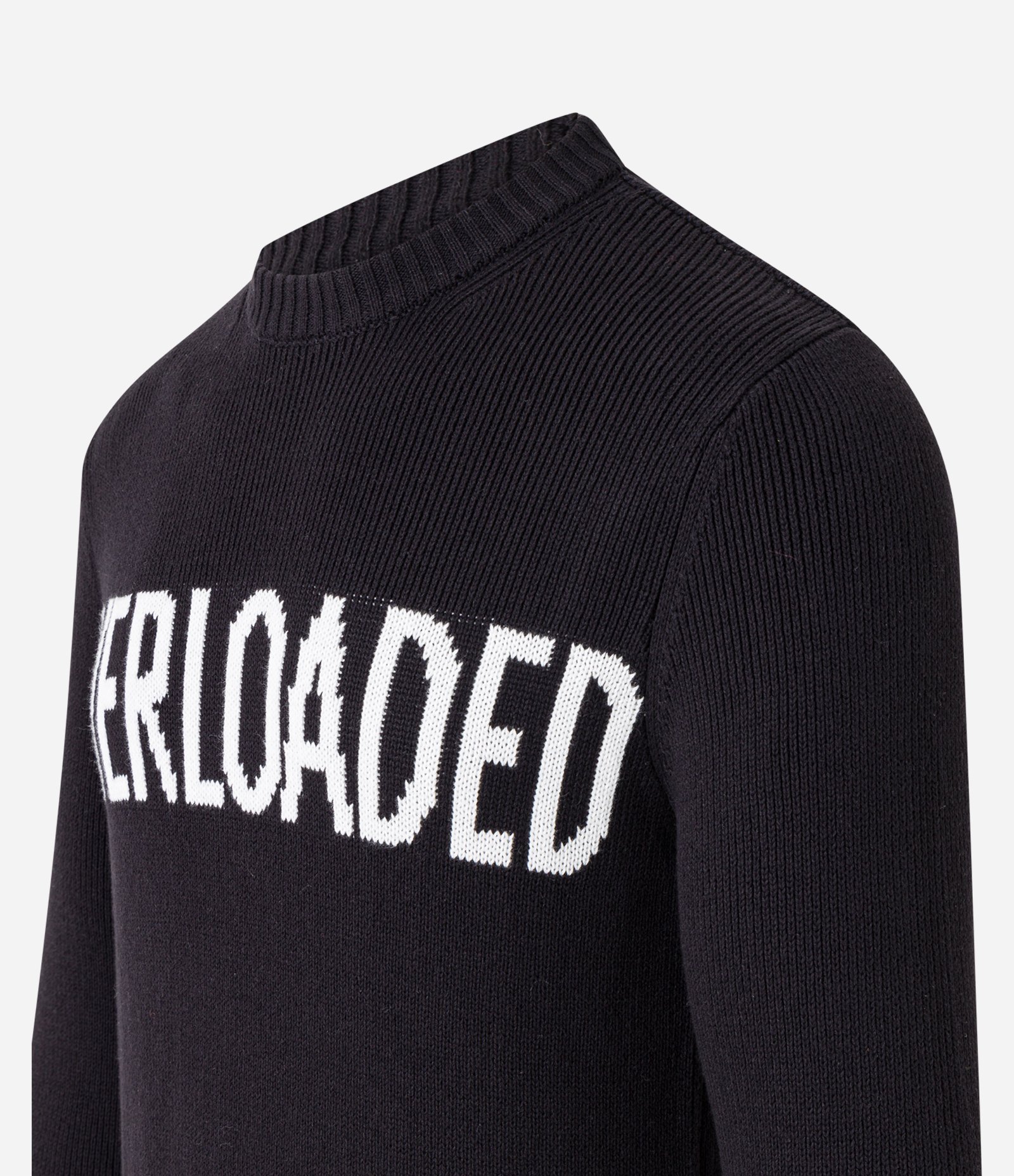 Suéter em Tricô com Texturas e Estampa Lettering Overloaded Preto 8