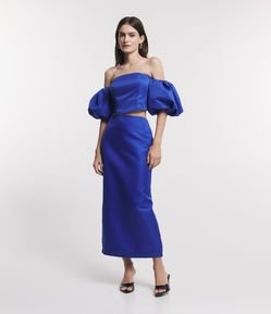 Saia Reta Acetinada com Fenda Traseira