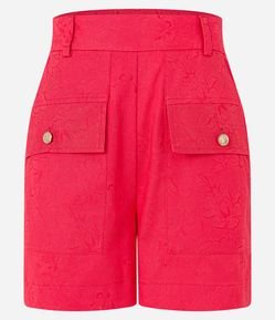 Short Alfaiatado em Jacquard Floral com Lapelas e Botões Diferenciados