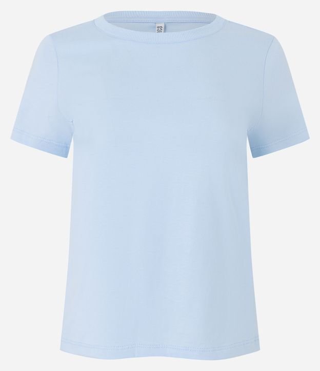 Camiseta Básica em Meia Malha com Gola Redonda Azul Claro 6