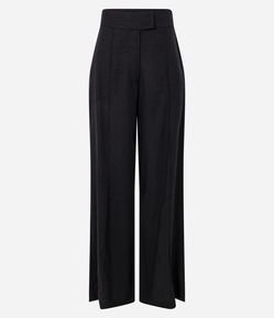 Calça Pantalona em Viscolinho com Pregas e Fechamento no Cós
