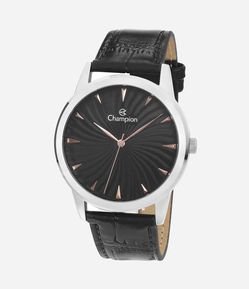 Kit Relógio Champion com Pulseira em Couro e Caixa em Metal CN20588K