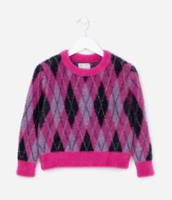 Blusão Infantil Peludinho com Estampa Geométrica - Tam 5 A 14 Anos