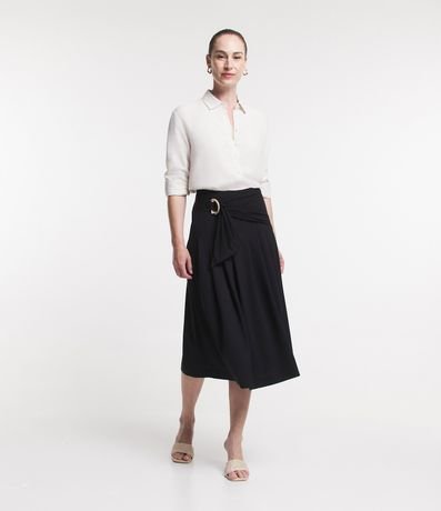 Saia Midi em Viscose com Fivela Lateral Diferenciada Menor preço em Saia Midi em Viscose com Fivela Lateral Diferenciada