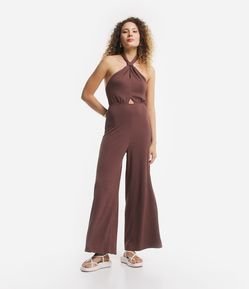 Macacão Pantalona Texturizado Frente Única com Nó e Amarração
