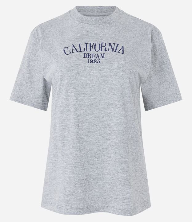 Camiseta Alongada em Meia Malha com Lettering Califórnia Bordado Cinza 5