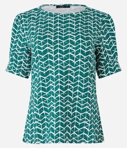 Blusa com Estampa Geométrica e Manga Bufante com Botãozinho