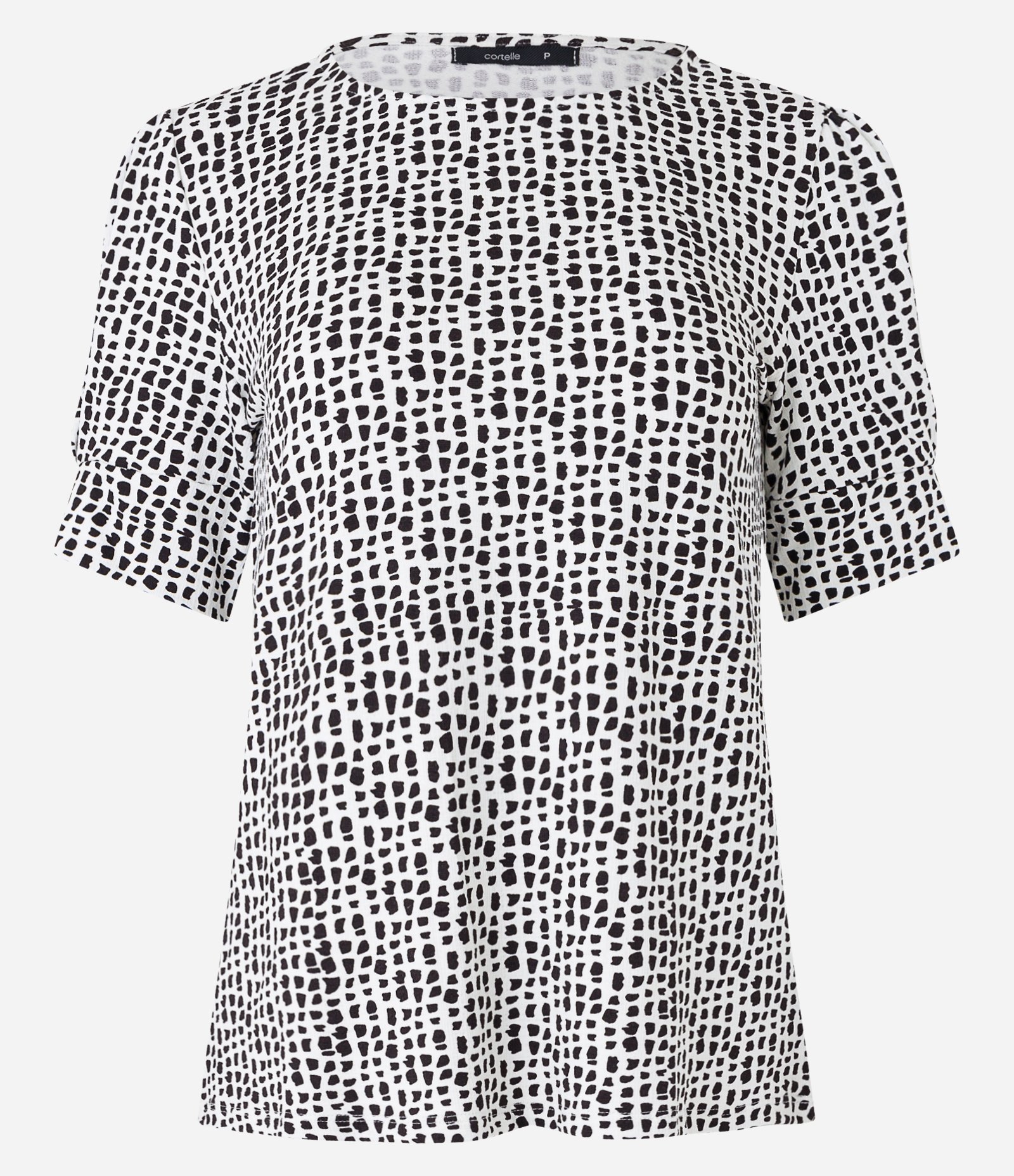 Blusa Manga Curta em Meia Malha com Estampa Geométrica Off White 1