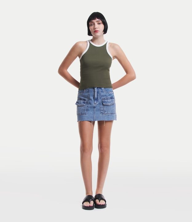 Blusa Regata em Ribana com Cava Contrastante