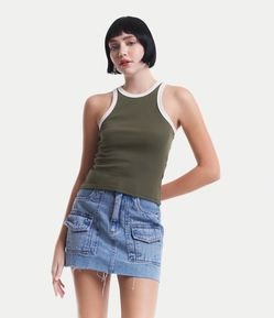 Blusa Regata em Ribana com Cava Contrastante