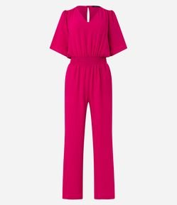 Macacão Longo Manga Curta com Elástico na Cintura