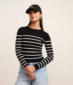 Blusa Manga Longa em Viscose Listrada