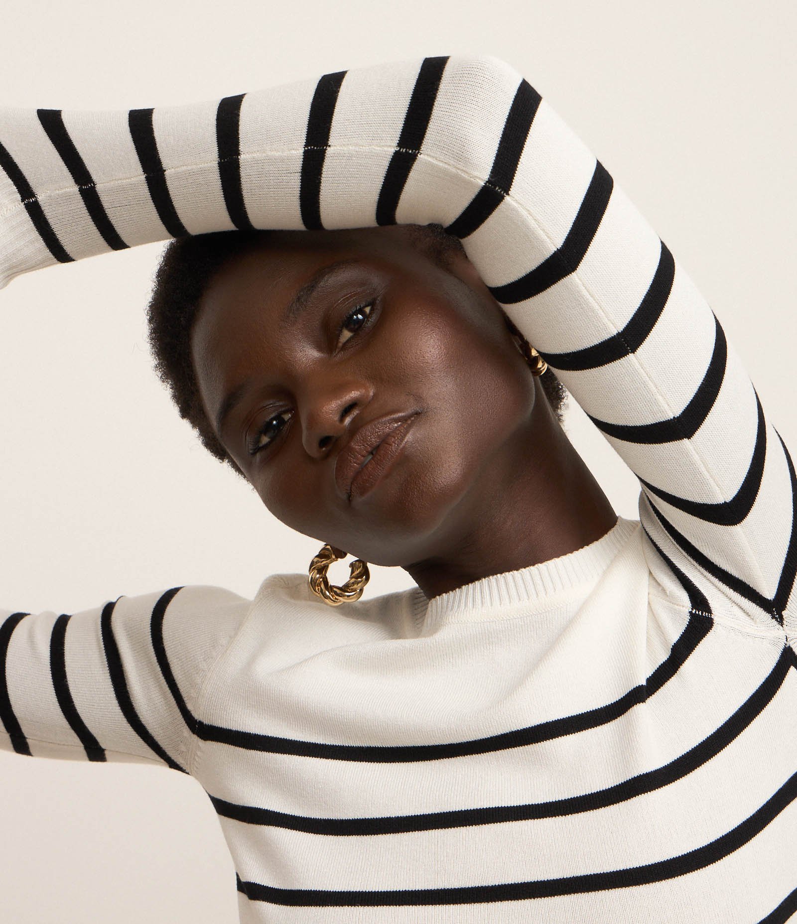 Blusa Manga Longa em Viscose Listrada Branco 3