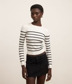 Blusa Manga Longa em Viscose Listrada