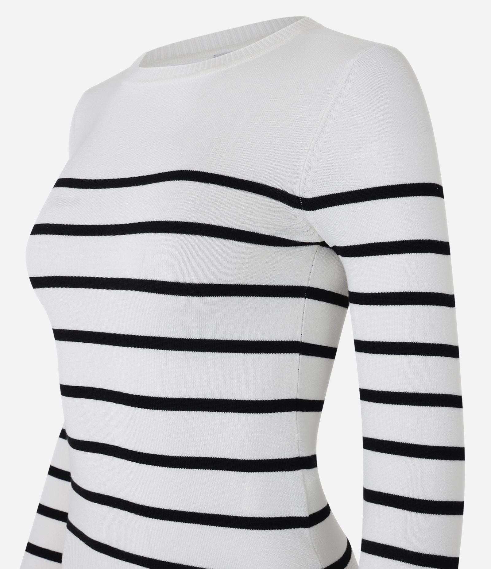 Blusa Manga Longa em Viscose Listrada Branco 6