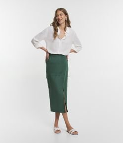 Saia New Midi Cargo em Linho com Bolsos Laterais