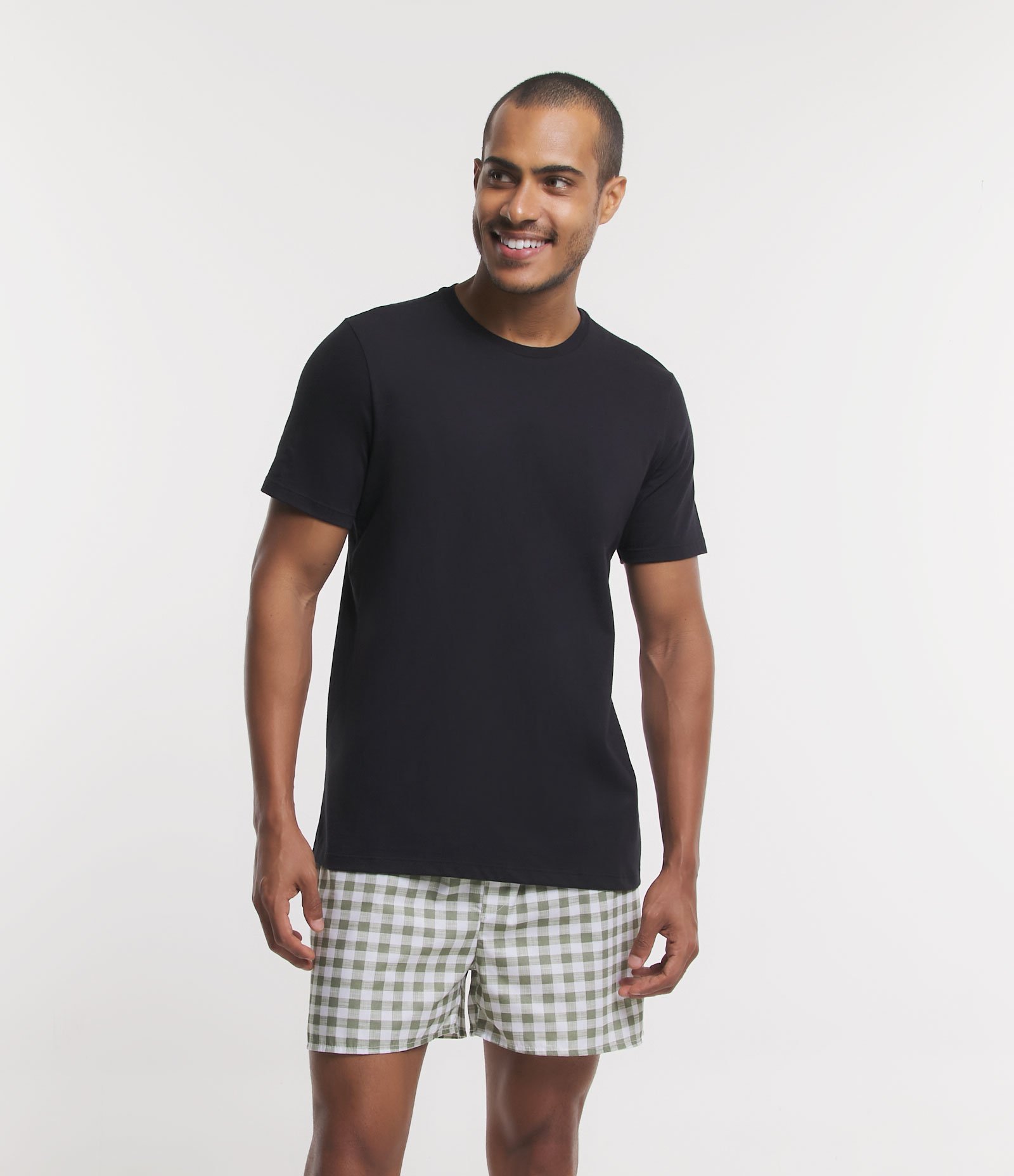 Kit 02 Camisetas de Pijamas em Meia Malha com Manga Curta Preto/ Cinza 1