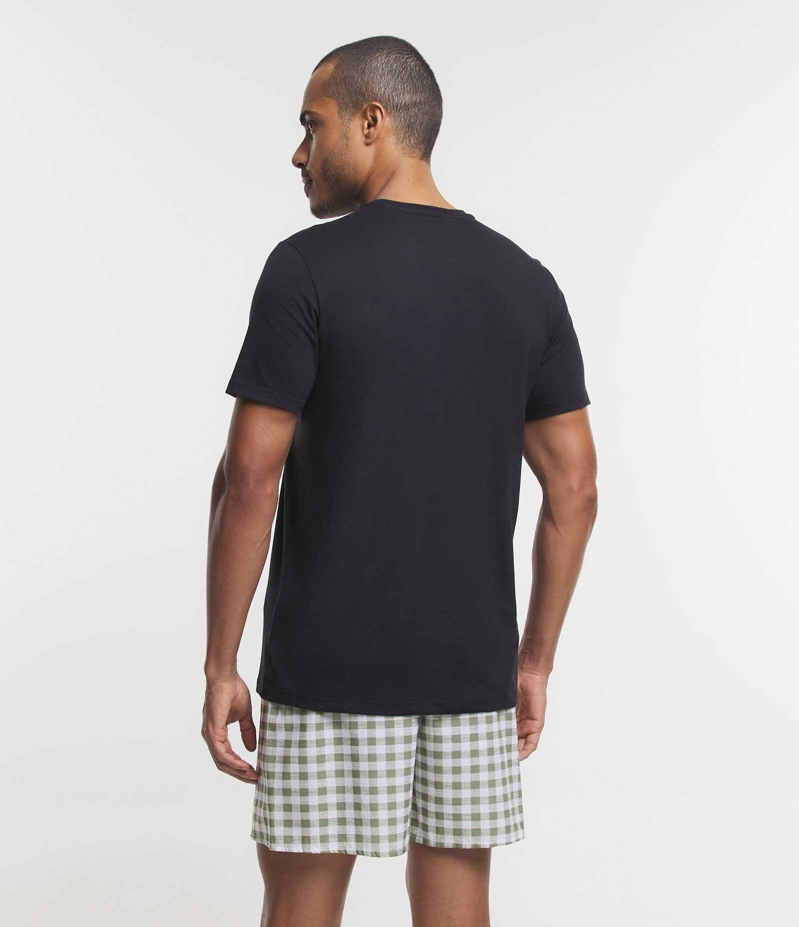 Kit 02 Camisetas de Pijamas em Meia Malha com Manga Curta Preto/ Cinza 2