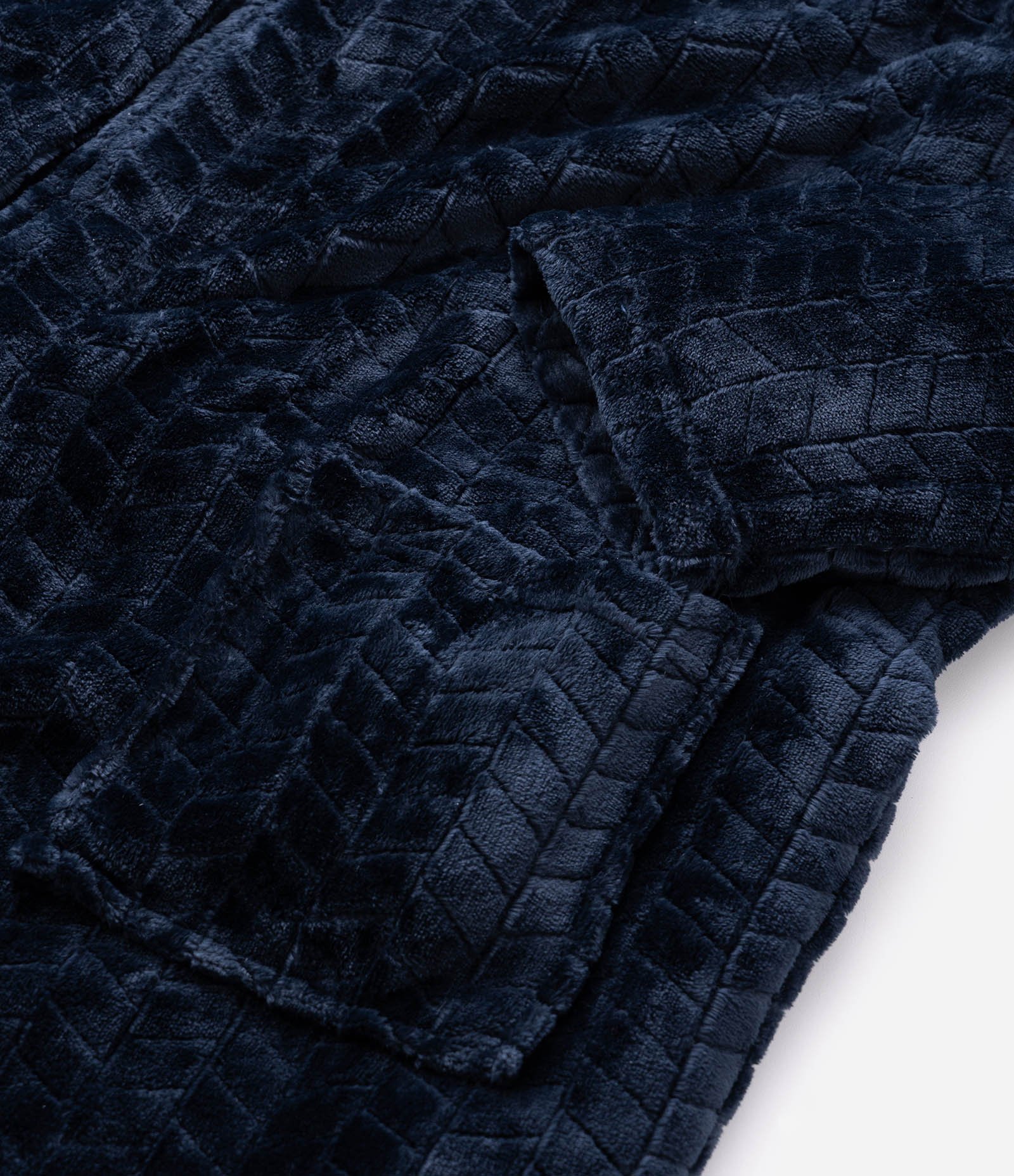 Roupão em Fleece com Textura e Amarração Azul Marinho 7