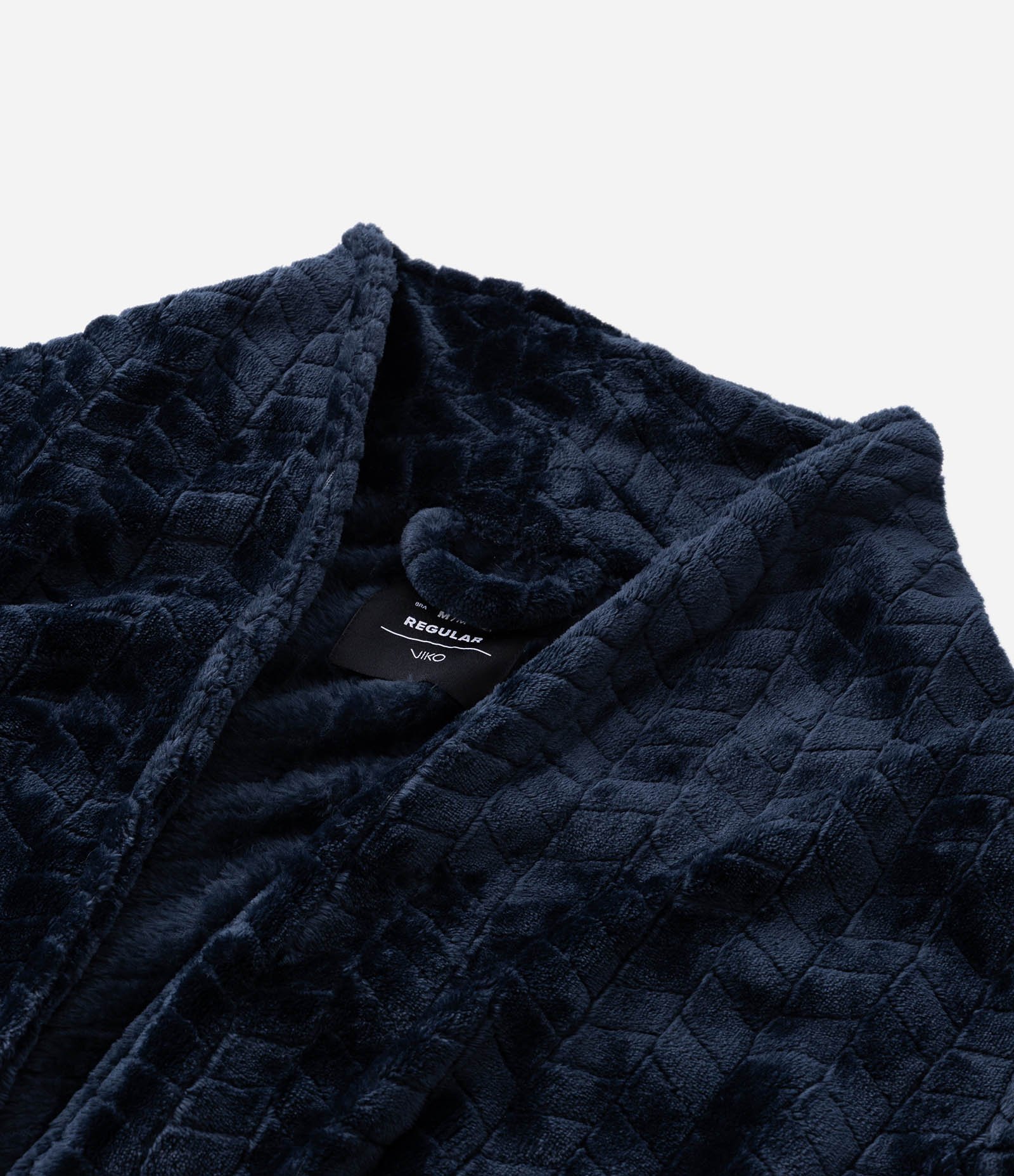 Roupão em Fleece com Textura e Amarração Azul Marinho 8