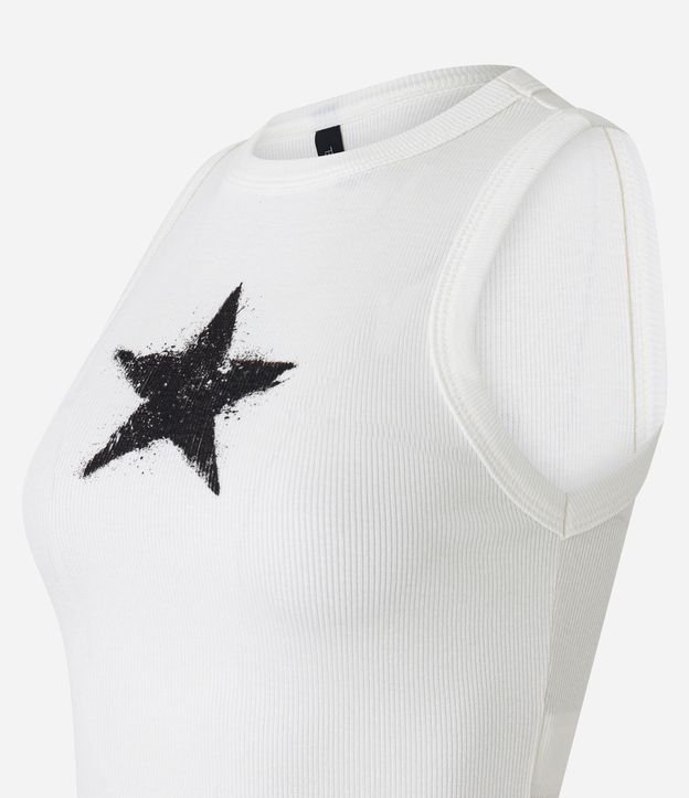 Blusa Regata em Meia Malha com Estampa de Estrela Branco 6