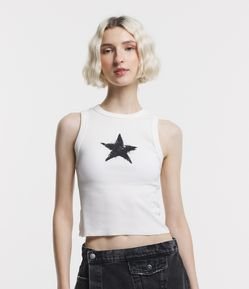 Blusa Regata em Meia Malha com Estampa de Estrela