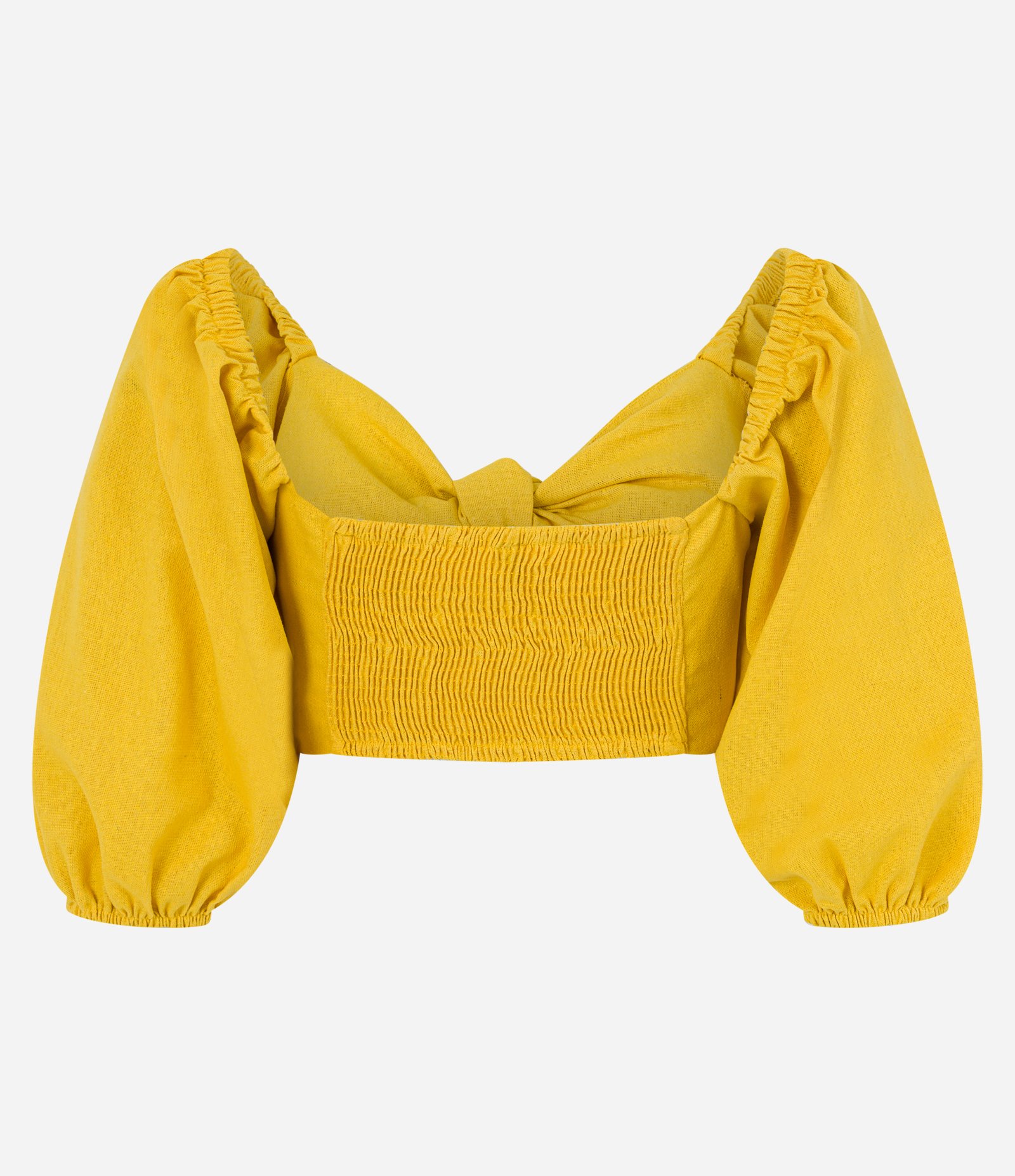 Blusa Cropped em Linho com Manga 3/4 e Nózinho no Busto Amarelo 6