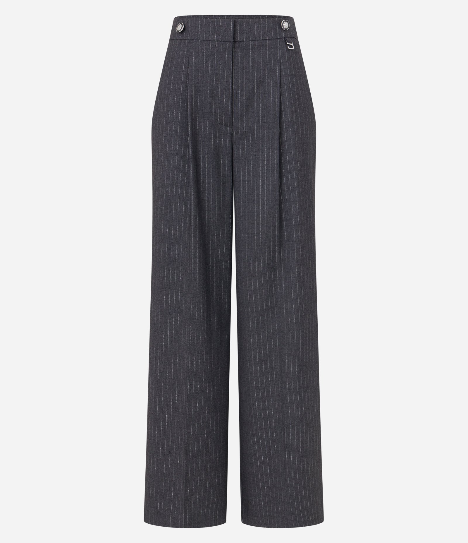 Calça Wide Leg Alfaiatada com Risca de Giz e Pregas Cinza 6