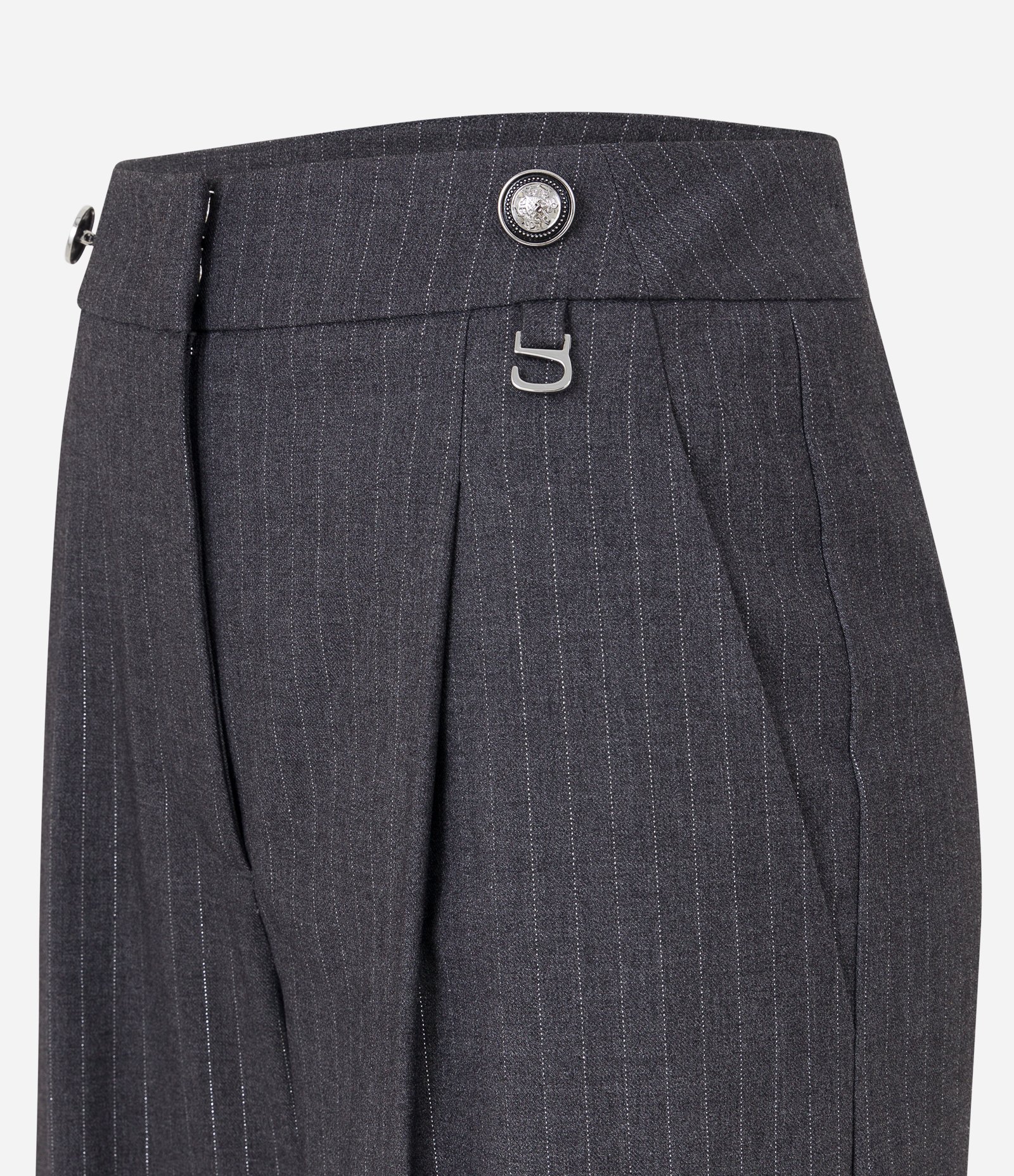 Calça Wide Leg Alfaiatada com Risca de Giz e Pregas Cinza 7